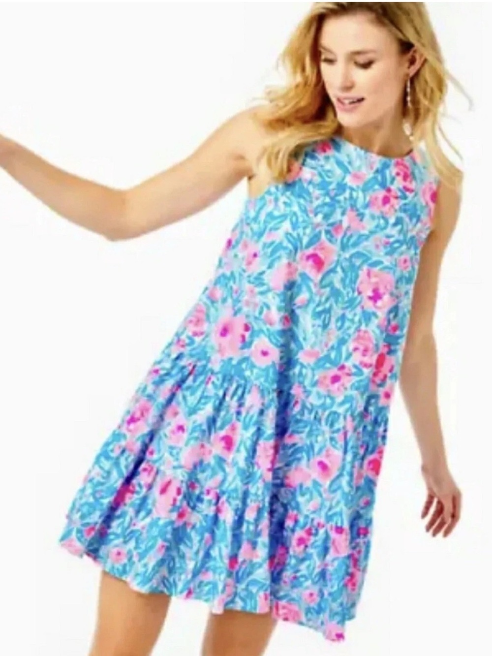 Lilly Pulitzer Trina Dress In Bondi Blue My Little Peony floral Print Size Small - Picture 7 of 13